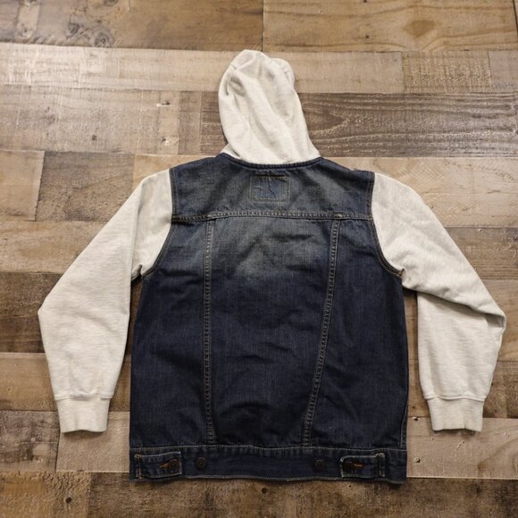 Levi’s Denim Trucker Jacket Hoodie Youth Large Blue Jean Sweatshirt - Picture 9 of 10